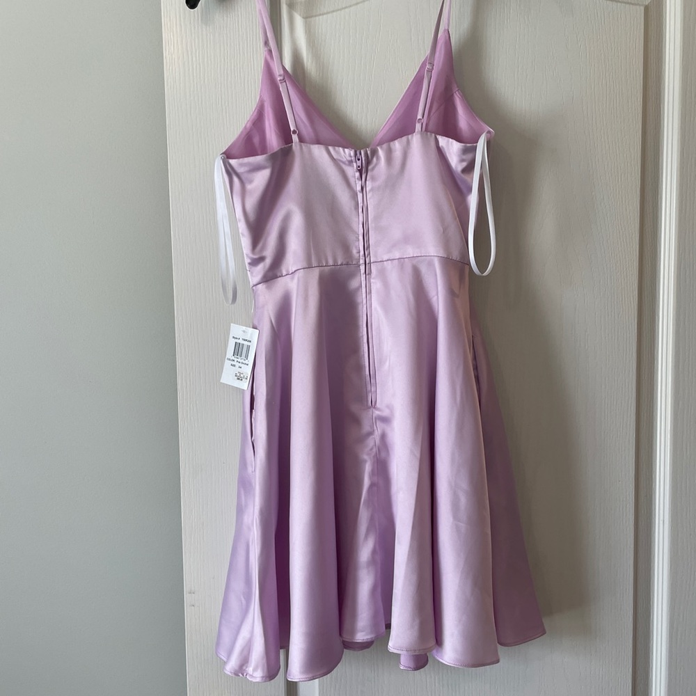Lilac satin spaghetti strap dress